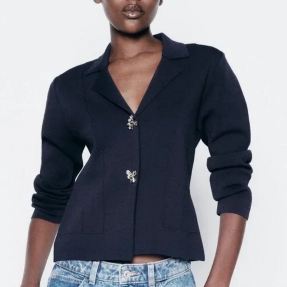 NWOT ZARA FLOWER BUTTON KNIT CARDIGAN BLAZER